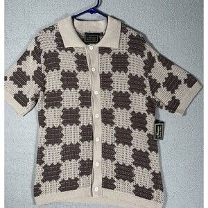 NWT Massive Luxury Edition Crocheted Button Down Shirt Men’s Size M Brown Beige